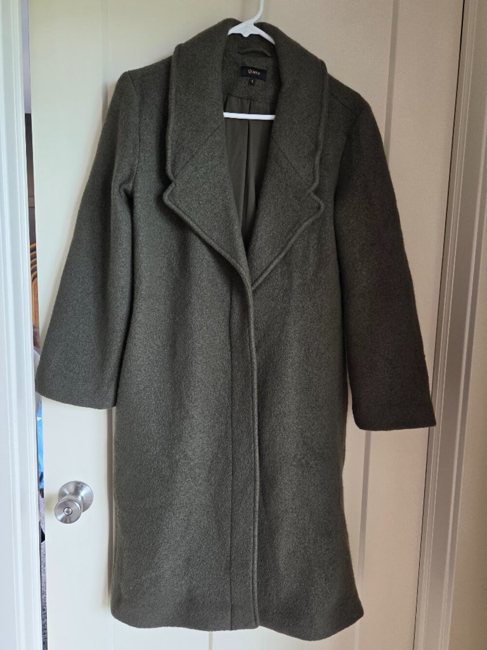 Quince Shawl Collar Long Coat Merino Wool Olive Green Sz S